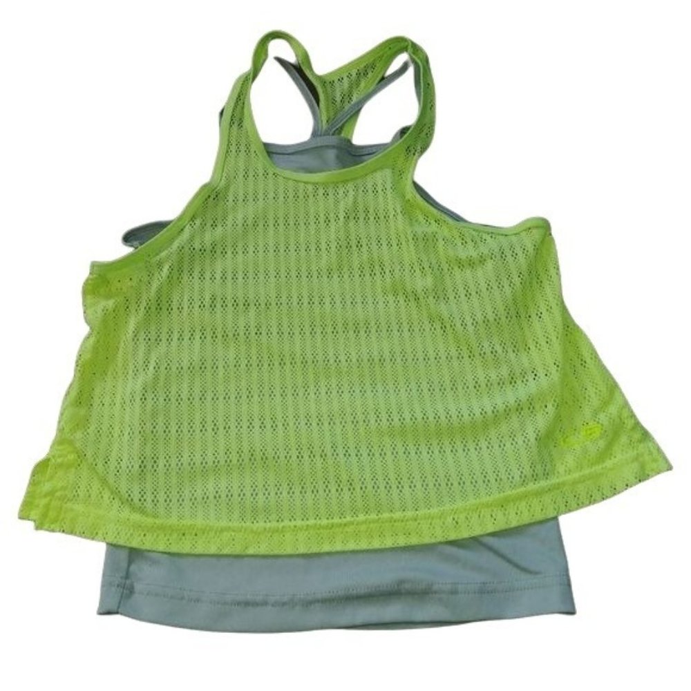 Champion C9 Girls Sz 6/6X Strappy Layered Tank Neon Green Gray